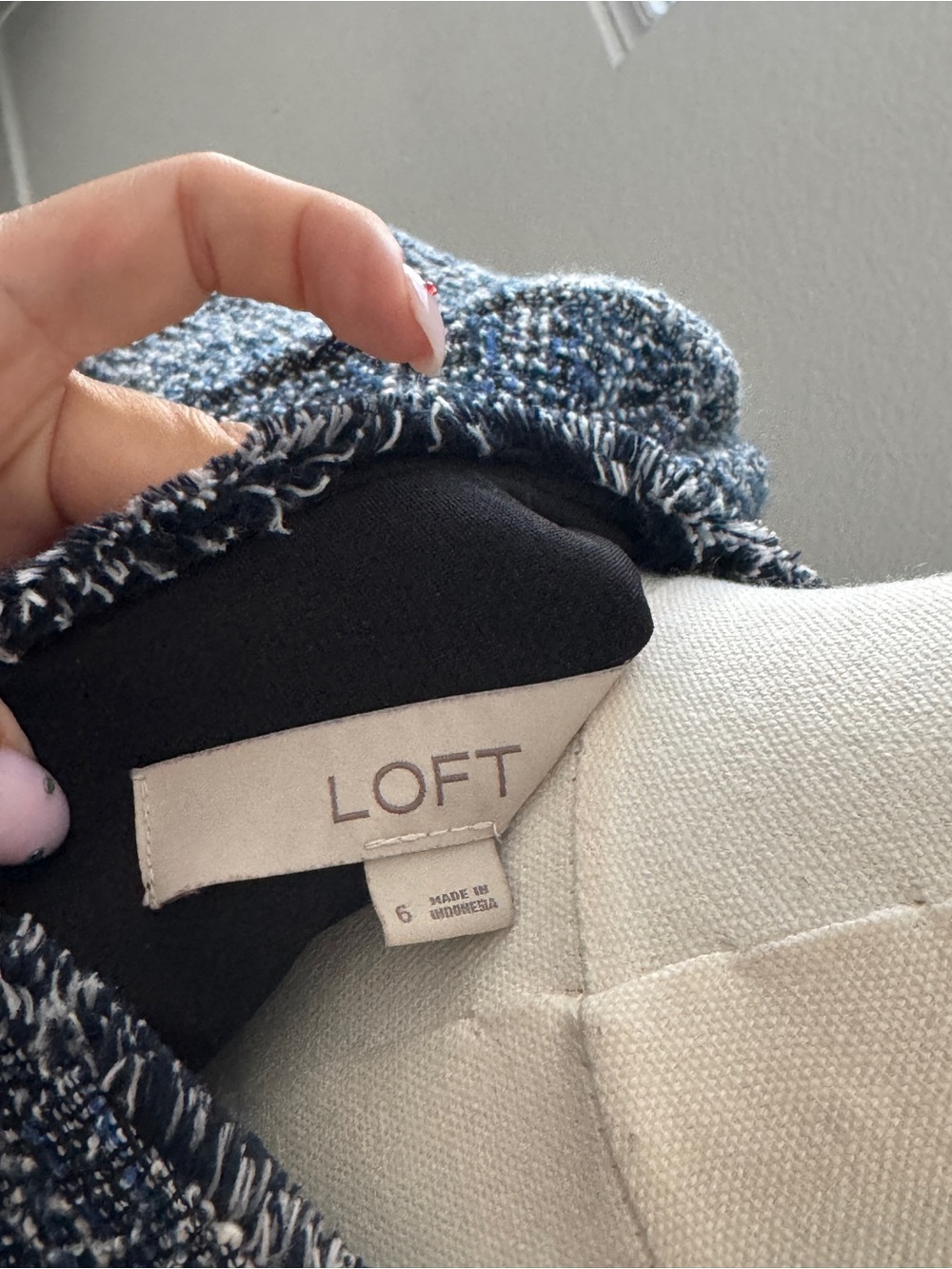 LOFT Blue-White Tweed Short-Sleeve Sheath Dress - Picture 6 of 6
